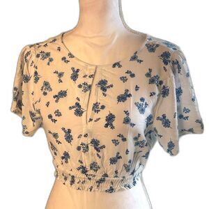 Forever 21 Womens Floral Milkmaid Cropped Top Sz S Cottage Feminine Prairie